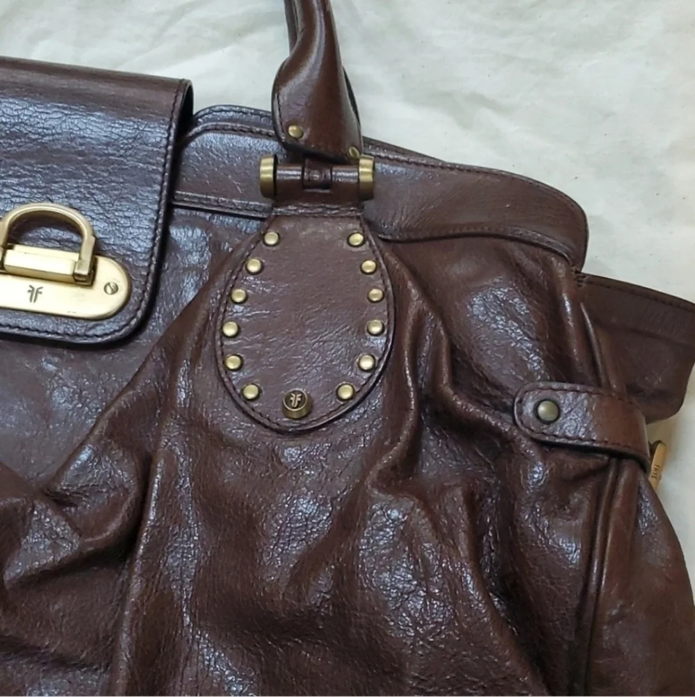 Frye large pleated stud satchel